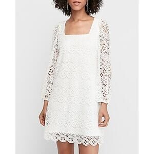EXPRESS NWT White Crocheted Mixed Lace Babydoll Dress // S